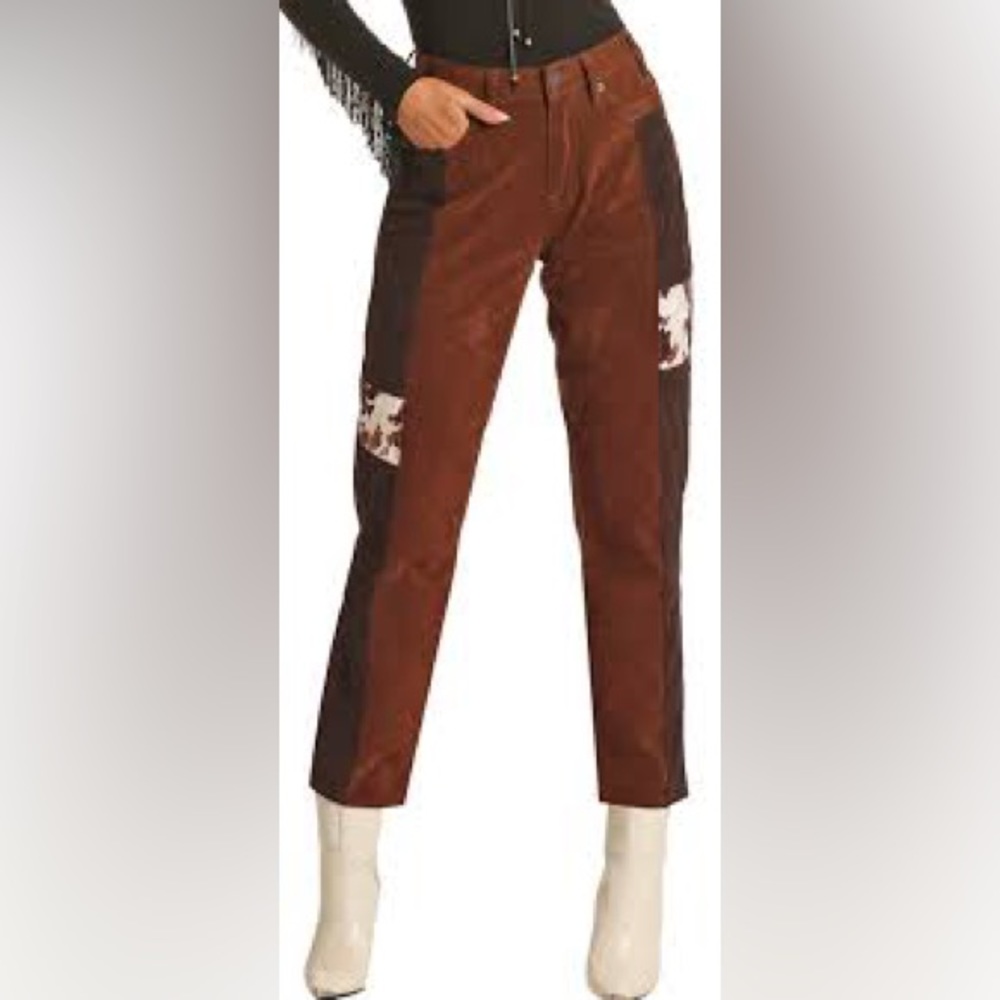 Rock & Roll Denim suede cowhide hi rise straight cropped pants